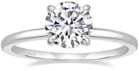 EAMTI Bague de fiançailles en argent sterling 925 1,5 ct avec solitaire rond en oxyde de zirconium CZ pour femme Taille 3-13, 3, Argent sterling, Zircone cubique