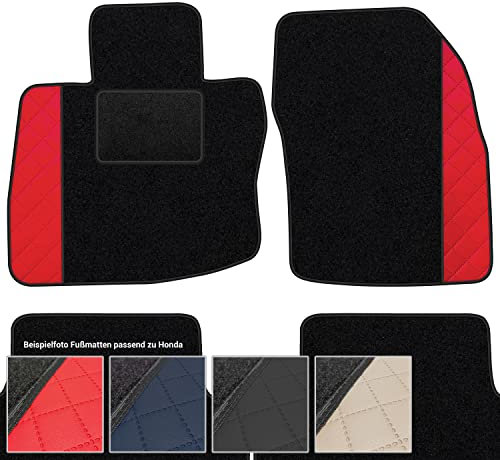 moto-MOLTICO Fußmatten Auto Velours Autoteppiche Schwarz Automatten Set 4-teilig - Auffälliges Design - passend für Honda Jazz II 2007-2014 (Rotes Muster)