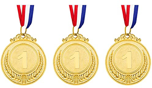 Udewo 3 Pack Metal Medals, Olympic Gold Medals Metal Sports Day Medal Lockdown Medal with Ribbon