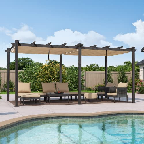 PURPLE LEAF 3 X 5.48 m Retractable Pergola with Adjustable Canopy, Aluminium Garden Pergola Gazebo, UV & Water Resistant Patio Shelter for Outdoor Garden, Terrace & Deck, Beige