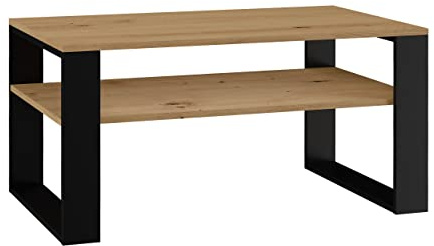 CDF Modern Couchtisch Loft Beistelltisch mit praktischer Ablage, Wohnzimmertisch Kaffeetisch robust & Kratzfest, 90 x 58 x 50 cm - Eiche Artisan/Schwarz