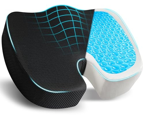 EcoNour Gel Seat Cushion – Office Chair Cushions for Sciatica & Tailbone Pain Relief – Coccyx Memory Foam Desk Chair Support & Car Seat Cushion – Back Pain Relief Pillow for Long Sitting