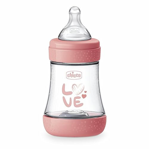 Chicco Perfect 5 Biberon Anticolica 150 ml, Flusso Lento 0 Mesi + con Tettarella in Morbido Silicone, Biofunzionale con Intui-flow System, Rosa