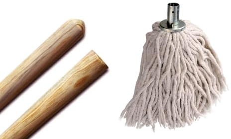 Best House 1 Pcs Pine Wood Mop Stick, Mop Handle for Mop Head -1.2 Metres x 22mm + 1 Pcs Cotton 14 Ply Metal Socket Mop Head - 250g for Floor Cleaning/Sweeping in Home/Office