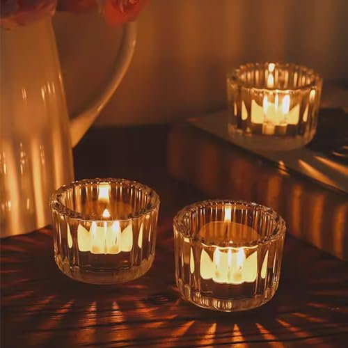 FWEEK 24 Stück Teelichthalter, 5 cm Klare Teelichthalter Glas Set, Teelichtglas Klein Teelichtgläser Vintage Glas für Abendessen, Hochzeit, Party, Weihnachten