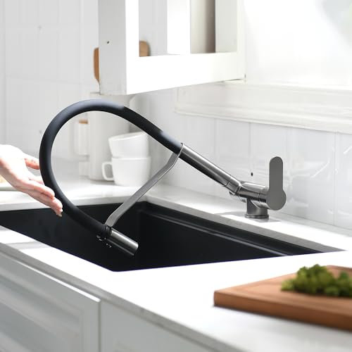 vorfenster küchenarmatur klappbar Aus 360° Verstellbarer-Wasserhahn Küche Mit 2 Strahlarten, 360° Drehbare Armatur Und Unterfenstermontage,Mischbatterie Für Küchen Unter Dem Fenster (grau)