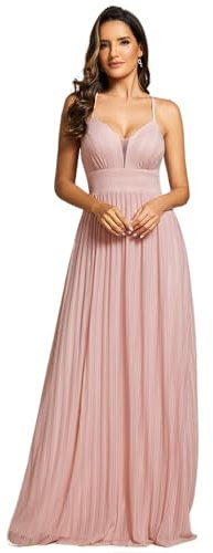Ever-Pretty Robe Longue de Soirée Bretelles Plissé sans Manches Col V Taille Empire Brillant Rose 44