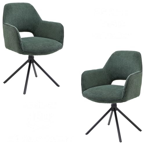 ADRINA Esszimmerstühle 2er Set, Cord Bezug Dunkelgrün, Metallgestell | 63 x 89 x 62 cm (B/H/T), mit Armlehnen, Sitzhöhe 50 cm, kombinierbar mit Tischen aller Art, für Esszimmer, Wohnzimmer, Küche