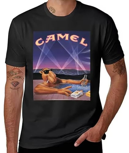 Joe Camel T-Shirt Anime Tops Cute Tops Man Clothes Black t Shirts for Men Black XL