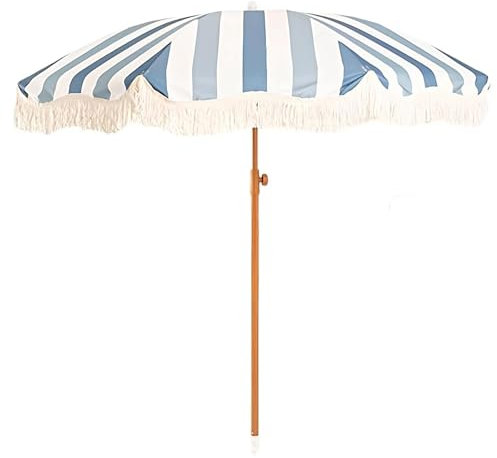 GUOGLZ Parasol De Jardin, Parasols De Plage Rayés Jaunes Et Blancs Avec Franges, Parasol Inclinable Ombrelle De Plage Pour Terrasse De Pelouse(Blue)
