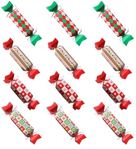 Bekecidi 12 scatole per caramelle natalizie con corda, scatole regalo vuote per feste fai da te, scatole per dolcetti di Natale, cracker, caramelle, cioccolatini, biscotti