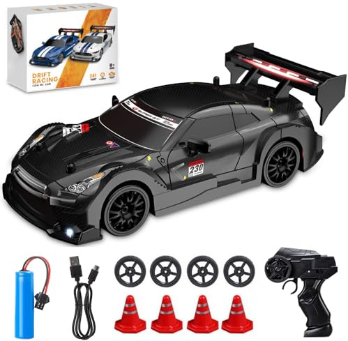 ADDLIVE RC Drift Car, 1:24 Voiture Télécommandée Drift, 30km/h Haute Vitesse 4WD, 2.4 GHz Rechargeable Mini Voiture Télécommandée avec Cool LED Lighting & 2 Batteries, pour Drift et Race