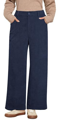 Roskiky Pantalon Femme Baggy Taille Haute Bureau Pantalon Femme Taille Élastique Pantalon Automne avec Poches, bleu marine, S
