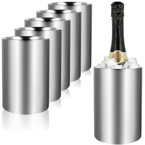 COM-FOUR® 6x flaskkylare, champagnekylare i matt, iskubshink av rostfritt