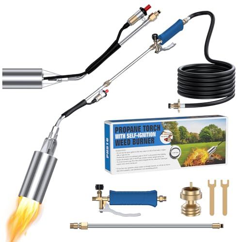 SEVENMEET Propane Torch Weed Burner Kit, High Output Weed Torch with 11.5FT Hose, Self Igniter Weed Torch Flamethrower for Weeding, Roof Asphalt, Melting Snow, Road Marking (Blue)