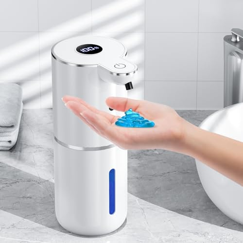 Fachixy Dispenser Sapone Automatico con Display Digitale, Touchless, Montaggio a Parete Dispenser Sapone Bagno, Ricaricabile, 380ml, IPX5 Impermeabile per Bagno, Cucina