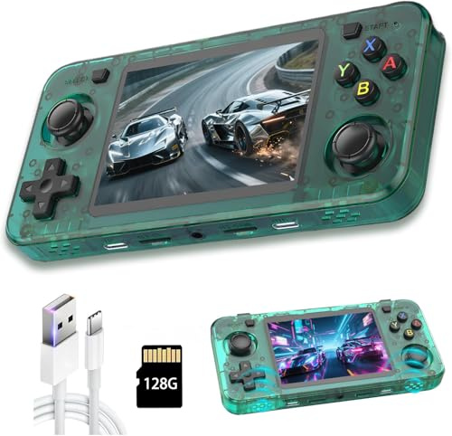 Nuova console da gioco R36H, console portatile per videogiochi con schermo IPS da 3,5, scheda integrata da 128 GB e 20.000 giochi, sistema Open Source Linux (verde, 128 g)