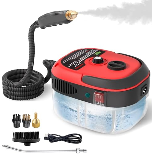 Steam Cleaner, 2500W High Handheld Steam Cleaner, 1L Portable Car Steam Cleaner, 6 High Speeds Pressure Temperature Steam Cleaning Machine with 3 Brush Heads for Kitchen Home Car Cleaning（Red）
