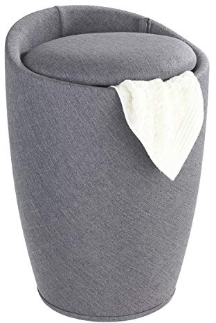 WENKO Candy Grey Linen Look-Badrumspall, papperskorg med avtagbar tvättväska, 36 x 36 x 50 cm