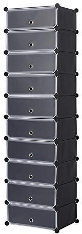 WOLTU Schuhregal DIY Schuhschrank Schuhablage Schuhständer Aufbewahrung Lagerregal Garderobenschrank mit Tür, 10 Fächer, Kunststoff, 47x37x170cm(BxTxH), Schwarz