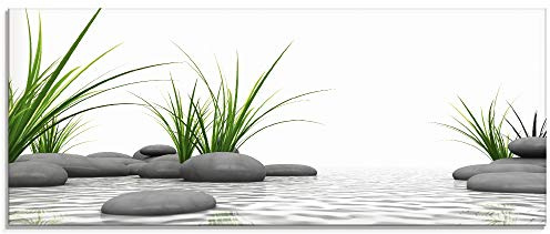 ARTLAND Glasbilder Wandbild Glas Bild einteilig 125x50 cm Querformat Wellness Zen 3D Steine Entspannung Spa Gräser See Modern T6CD