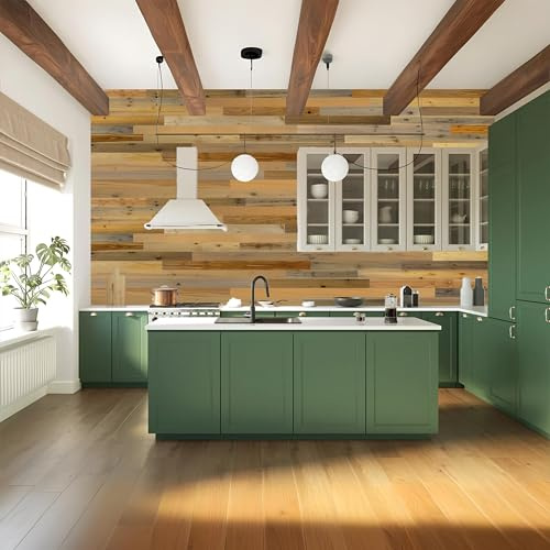 TIMBERCHiC 100% Reclaimed Wood Wall Planks - Made in USA - Peel-and-Stick Panels for Interior Decor - DIY Accent Wall Panels, River Planks (3 x 10 Sq Ft)