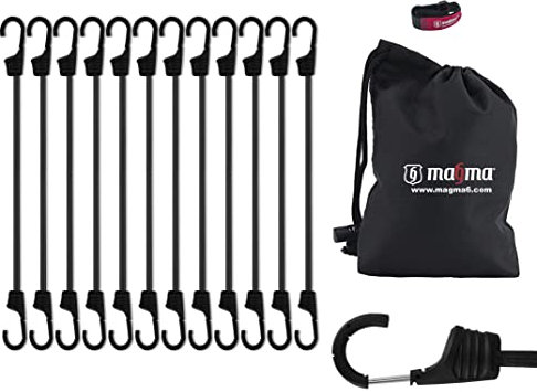MAGMA Set da 12 Corde Elastiche | Cavi Extra Forti con Ganci | Cavi Elastici di Fissaggio Per Auto per Assicurare Portapacchi e Teloni | Per Campeggio, Uso Militare, Attività all’Aperto (100cm, Nere)