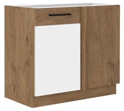 Mirjan24 Küchenschränke Woodline Unterschrank Hängeschrank Spülenunterschrank Herdumbauschrank Eckunterschrank Küchenzeile (Eiche Lancelot/Weiß Hochglanz, Unterschrank 105 ND 1F BB)
