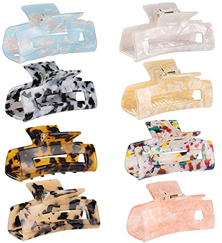 laxizar Hair Claw Clips 8 Pack Tortoise Barrettes Rectangle Shape Clips 3 Inch Fashion Hair Clips for Women
