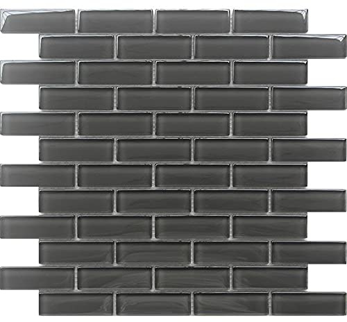 11.9x 11.9 Ash Gray Polished Glass Brick Mosaic Tile (4.92 Sq ft- Box of 5 Tiles)