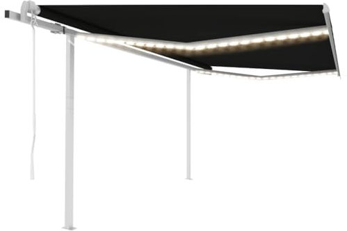 vidaXL Markise Automatisch mit LED Windsensor Gelenkarmmarkise Sonnenmarkise Balkonmarkise Sonnenschutz Sichtschutz Terrasse Garten 4,5x3,5m Anthrazit