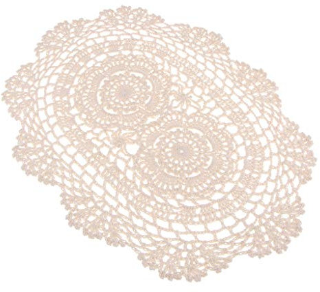 Sharplace Oval Häkeldeckchen Spitzendeckchen Tischdecke Beige Handarbeit Deko