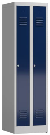 Lüllmann Spind Grau/Blau 180x50x50cm 2-türig Stahl-Spindschrank | Komplett montiert, Verschweißt, Umkleideschrank