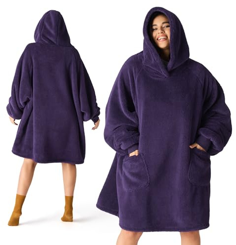 BEDSURE Hoodie Decke mit Ärmeln Lila - 95x85cm | Weiche, Warme Kuscheldecke mit Ärmeln, Tragbar mit praktischen Taschen, ideal für Couch & Winter