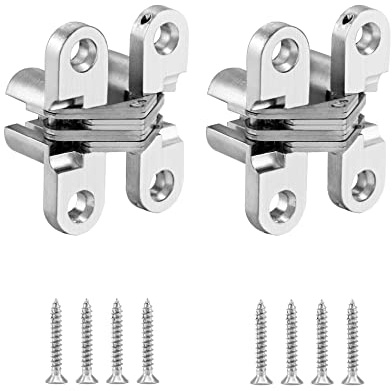 QWORK Lot De 2 Charniere Invisible, Croix Charnières Pour Porte Pliante, Y Compris Les Vis, 43.7 mm