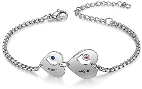 lorajewel Armband Damen Personalisierte Armbänder mit Gravur 1-6 Herz Name Geburtsstein Armband Muttertagsgeschenk Geburtstag Geschenke für Mama Tochter