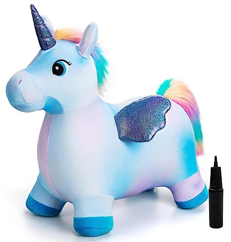 U&C Planet Bouncy Animal Hopper for Kids, Garden Ride-On Toy with Pump | Jumping Horse Toy for Toddlers, Stable Anti-Slip Base, Indoor Outdoor Game, Birthday Gift for Boys Girls 1-6, Unicorn Design