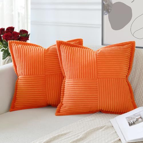 Artscope Lot de 2 Boho Housse de Coussin en Velours Côtelé Croisé Canapé Taie d'oreiller en Velours Douce pour Maison Salon Chambre Decorative Orange 40 x 40 cm