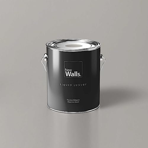 New Walls Premium Wandfarbe Grau, Seidengrau Liquid Luxury Dispersionsfarbe für Innenräume – 5 L