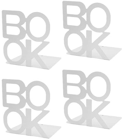 Lvjkes Ferma libri, Fermalibri in Metallo da 4 Pezzi, Fermalibri Svuotati, Adatti per Imparare a Leggere, Biblioteca Scolastica per Bambini e Archiviazione Desktop per Ufficio Domestico (Bianco:BOOK)
