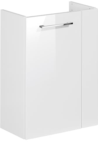 FACKELMANN SCENO Waschbeckenunterschrank schmal – Unterschrank für Waschtisch im Gäste-WC (44 cm x 60 cm x 24,3 cm) – Türanschlag Links – SBC Badezimmerschrank hängend in Weiß