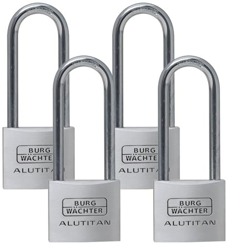 Burg-Wächter Vorhangschloss, Vorhängeschloss mit Schlüssel, 6,9 mm Bügelstärke, massives Aluminiumschloss, Innenwerk rostfrei, Gehärtet, Alutitan 770 HB 40 65 SB (Packung mit 4)