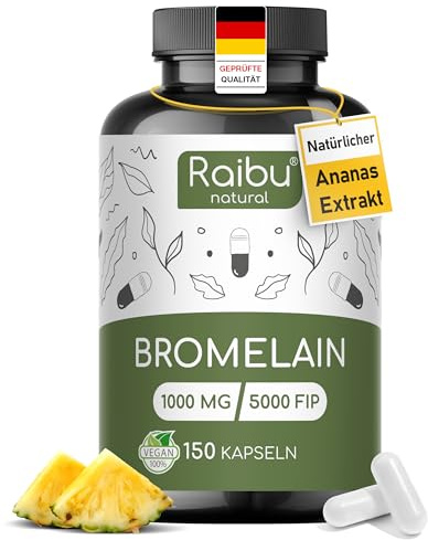 Bromelain Hochdosiert, 1000 mg (2500 GDU) pro Tag - 150 magensaftresistente Kapseln - Natürlicher Ananas Extrakt - In Deutschland produziert, laborgeprüft und vegan