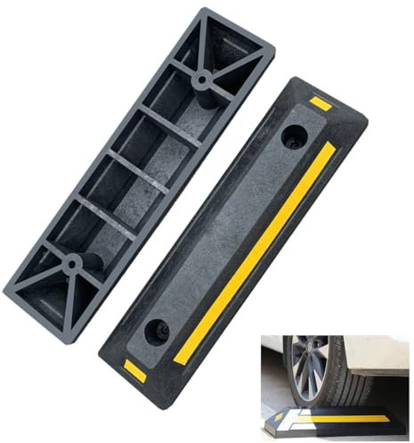 DJSDN Fahrzeugradstopper, Gummi-Parkreifensperren,Radstopper for die Garage, 2er-Pack Schwarze Parkblöcke, Radstopper mit gelben reflektierenden Streifen (Size : 53 x 15cm/20.9 x 5.9in)