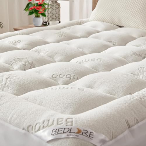 BEDLORE Matratzentopper 90x200cm aus Bambusfaser-Viskose Matratzenauflage mit Dehnbaren Taschen für 30cm Matratze,Weiche Matratzenauflage zur Linderung von Rückenschmerzen (Weiß)