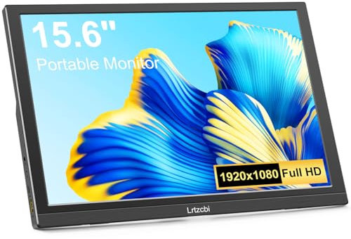 Lrtzcbi Tragbarer Monitor 15,6 Zoll FHD 1080P IPS Bildschirm Gaming Monitor, 178° View External Display mit HDMI USB Type-C und Lautsprecher für Laptop/PC/Computer/Xbox/PS4/Raspberry pi