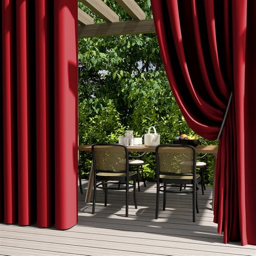 BESTORI 2 Stücke Outdoorvorhänge Wasserdicht Wetterfest Verdunkelungsvorhang Sonnenschutz Sichtschutz Outdoor Vorhänge Außen Gardinen mit Ösen for Patio Pergola, Rot 01, 140cm x 260cm (B x H)