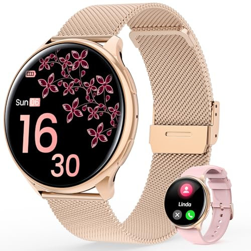 RifePhi 2024 Montre Connectée Femme avec Appel Bluetooth, écran HD 1,39'' HD Smartwatch, SpO2/Cycle Menstruel/IP68/Cardiofréquencemètre Tension/100+ Modes Sport iOS Android (Or Rose)