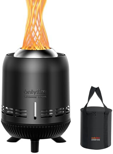 Onlyfire Rauchfreie Pellet Feuerschale, Raucharmer Feuerschalen für den Garten, Tischkamin mit Tragetasche für Balkon & Camping, Edelstahl Tischfeuer für Pellets und Holz, 15x24cm, Schwarz