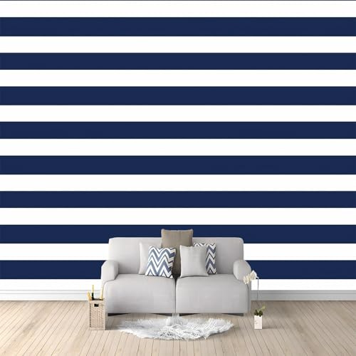 Papel pintado Mural Adhesivo de Pared Rayas Geométricas Azul Marino Art Papel Tapiz Fotográfico Personalizada Catering Papel Tapiz 3d Cafetería Restaurante Decoración Mural 250x175 cm
